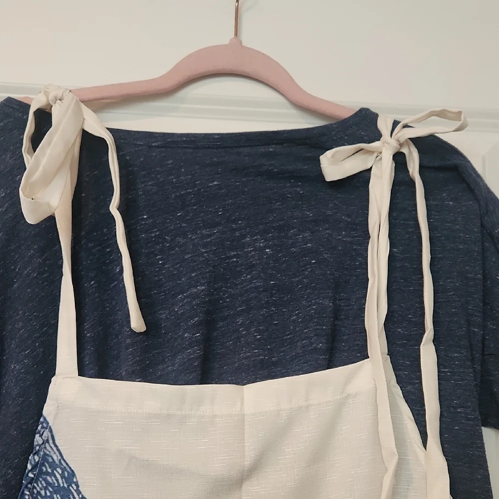 Women's nautical Blue and white squid wide legged bib overalls. Size XL - Picture 4 of 8